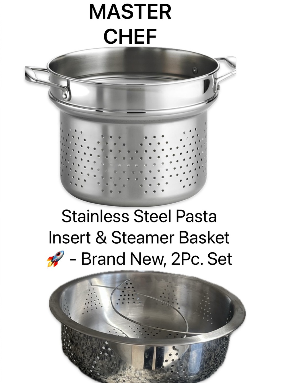 Master Chef Stainless Steel Pasta Insert Steamer Basket Set 10 Inch Cookware